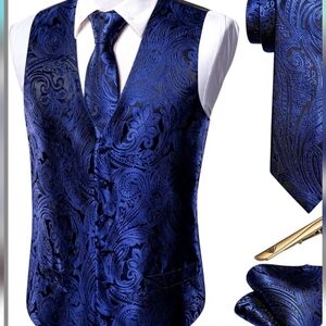 Barry.Wang Formal Men Flower  Paisley Jacquard Silk Tie Vest NWT Size L